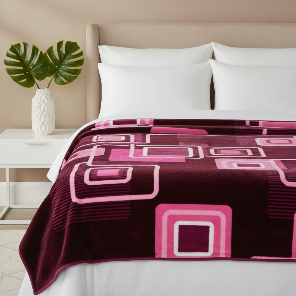Burgundy Geometric Blanket on Bed