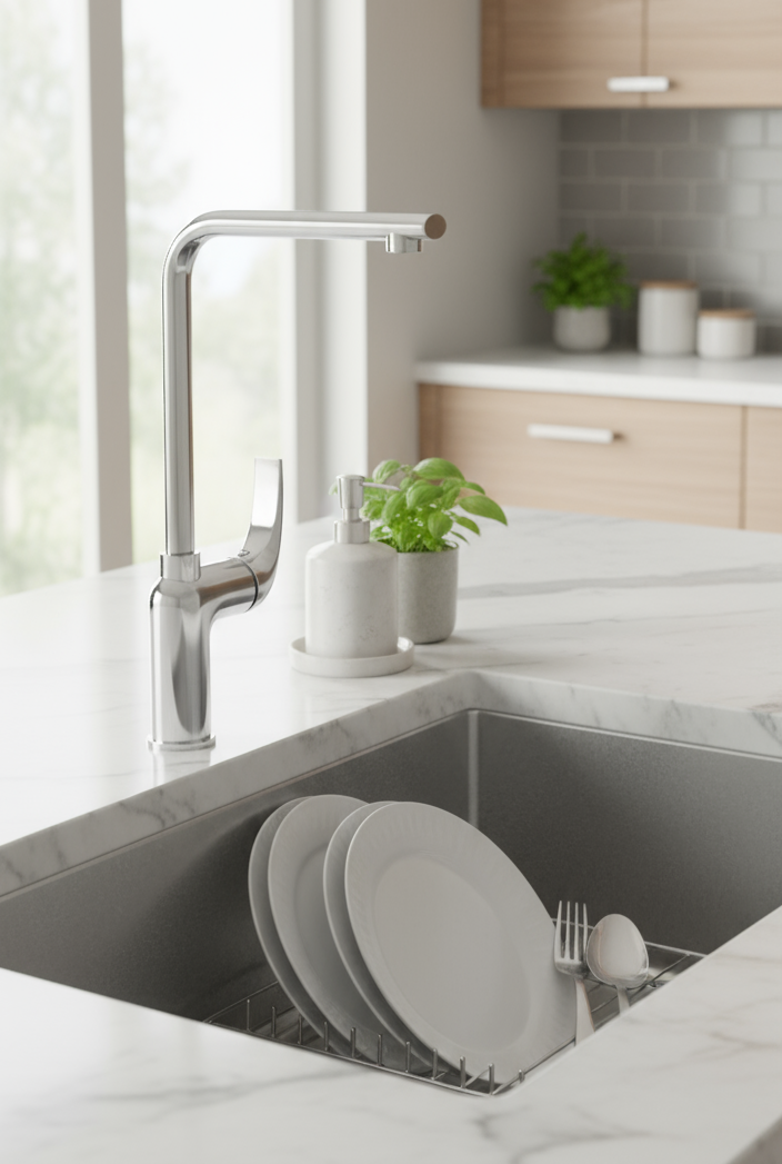 Modern Chrome Kitchen Faucet on Sink