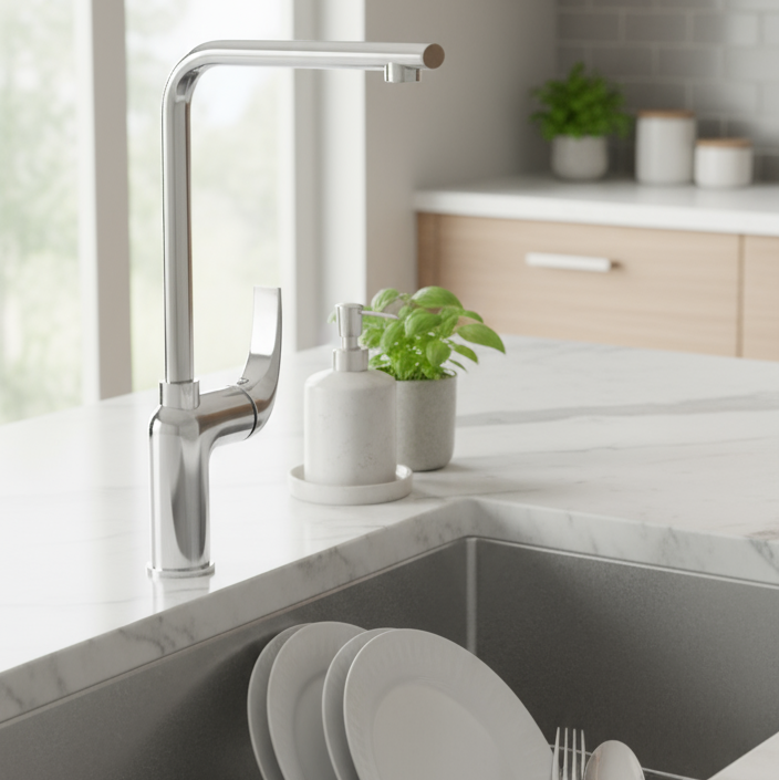 Modern Chrome Kitchen Faucet on Sink