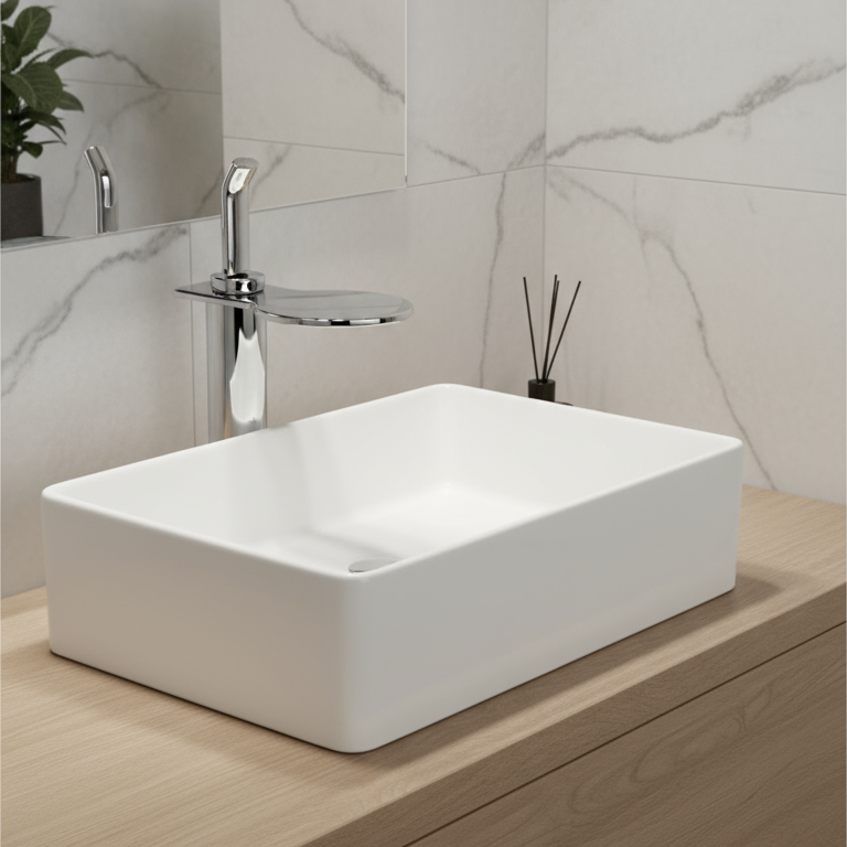 Professional waterfall faucet on full basin with elegant background
