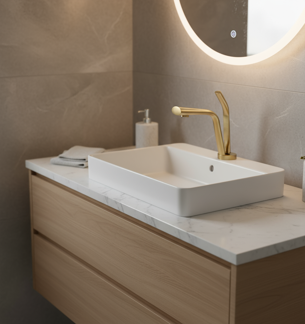 Brushed Gold Bathroom Faucet on Basin