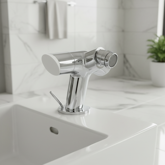 Distinctive angular bidet faucet lifestyle image