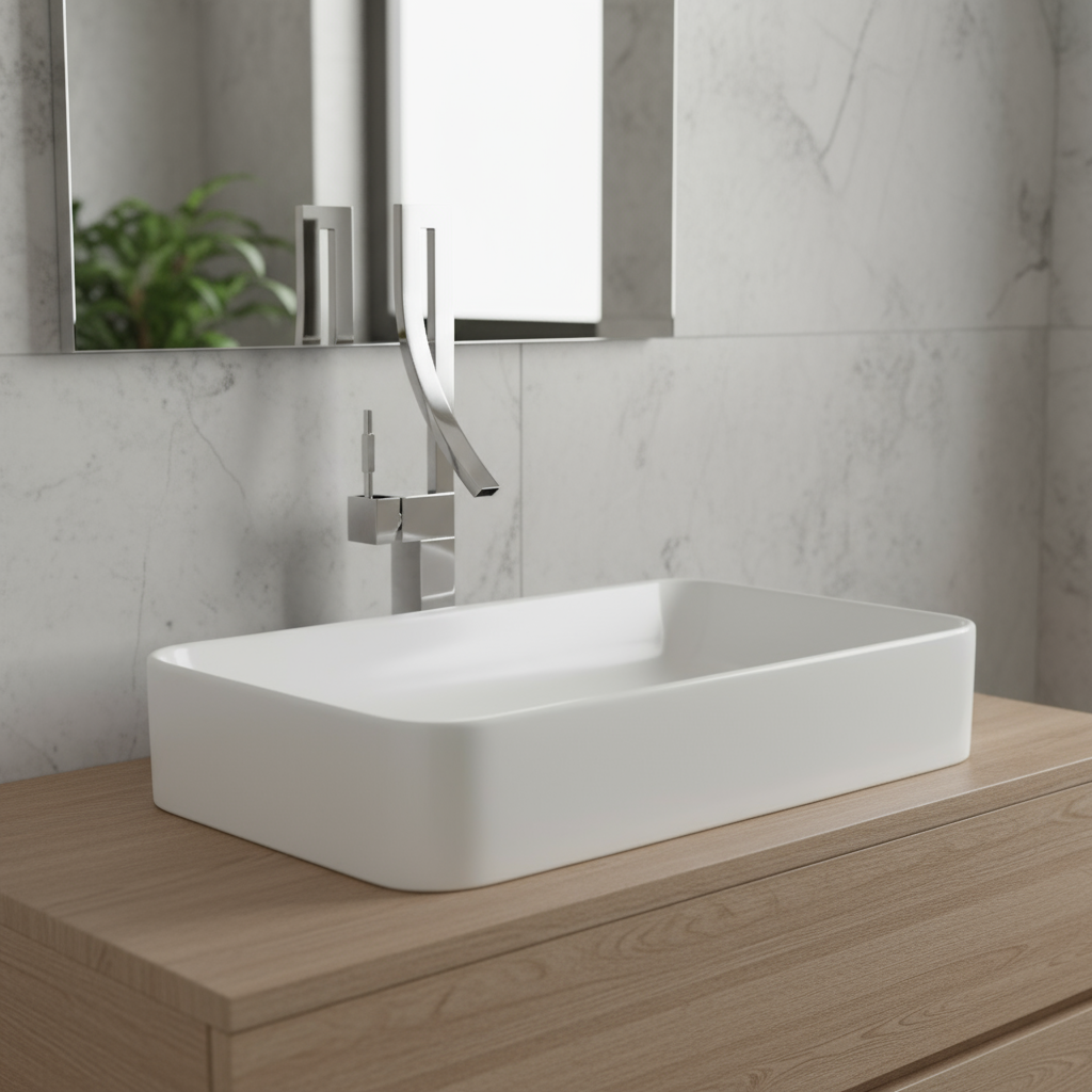 Faucet displayed on bathroom basin