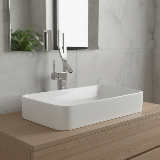 Faucet displayed on bathroom basin