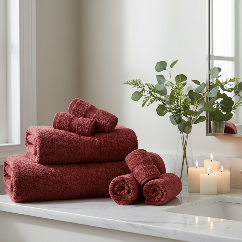 Premium burgundy towel display