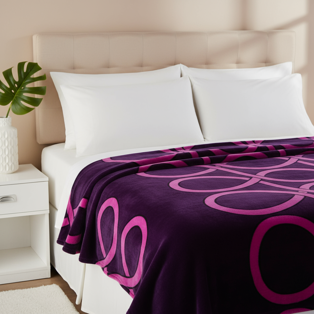 Purple and Pink Wave Pattern Blanket on Bed