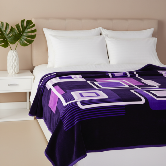 Purple Geometric Blanket on Bed