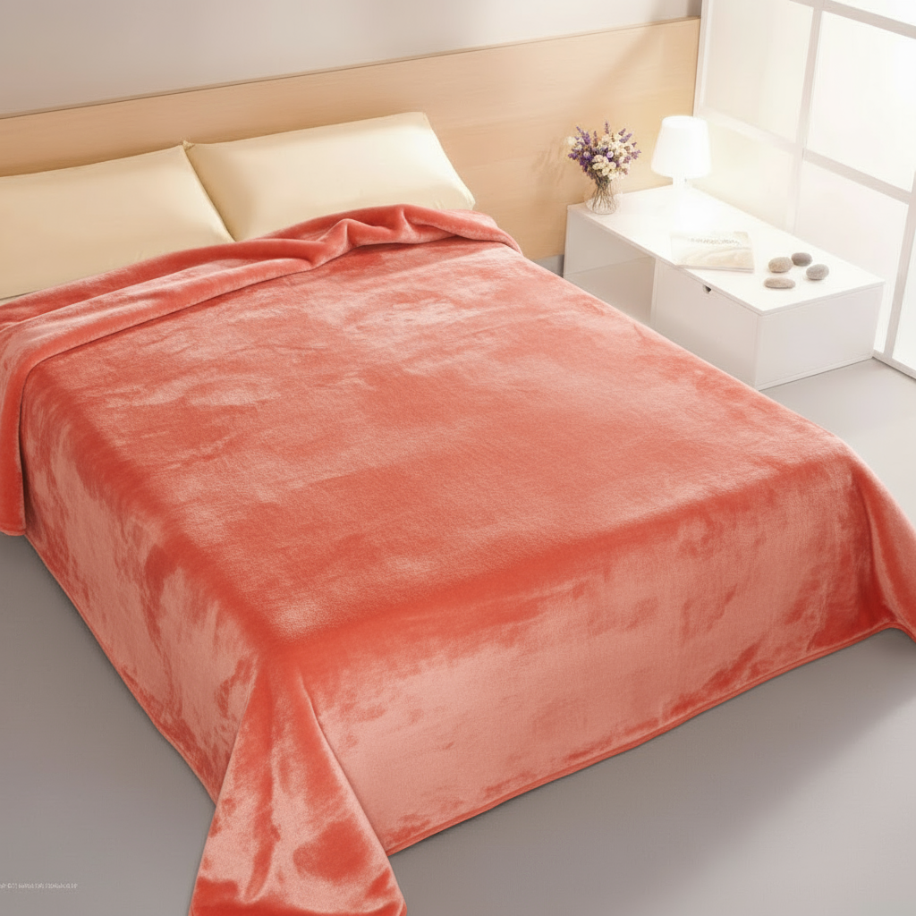 Strawberry Colored Blanket on Decorated Bed